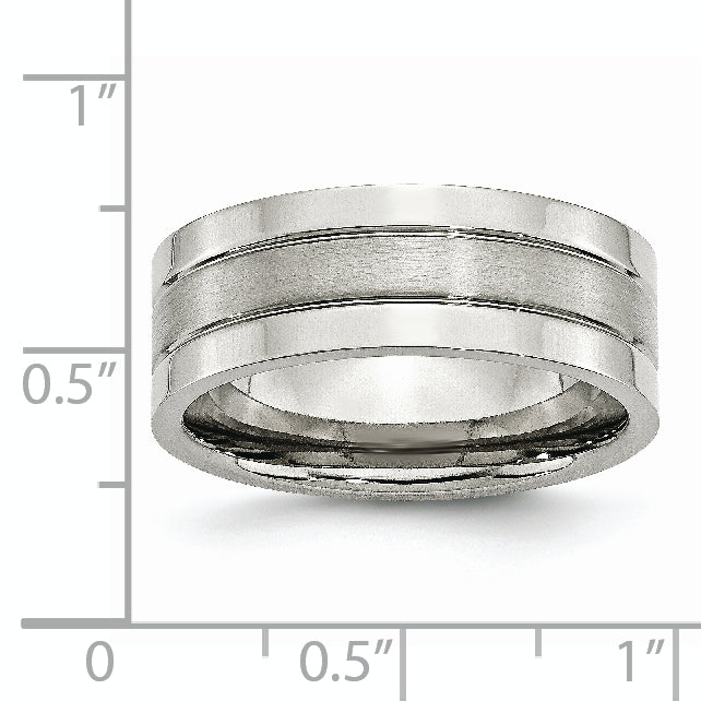 Stainless Steel Polished with Satin Center 8mm Grooved Band