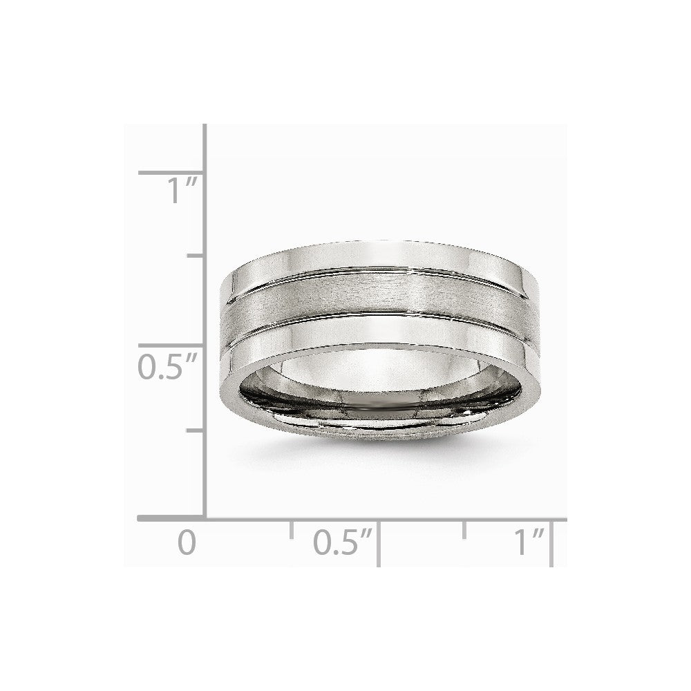 Stainless Steel Grooved 8mm Satin and Polished Band