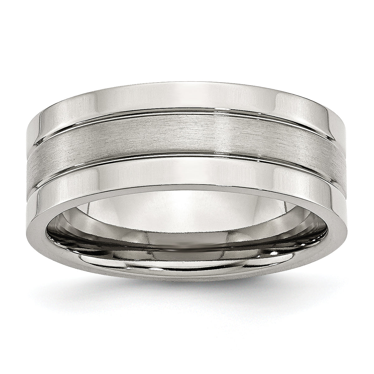 Stainless Steel Polished with Satin Center 8mm Grooved Band