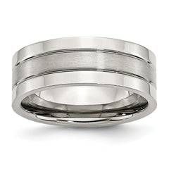 Stainless Steel Polished with Satin Center 8mm Grooved Band