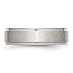 Stainless Steel Polished with Brushed Center 6mm Ridged Edge Band