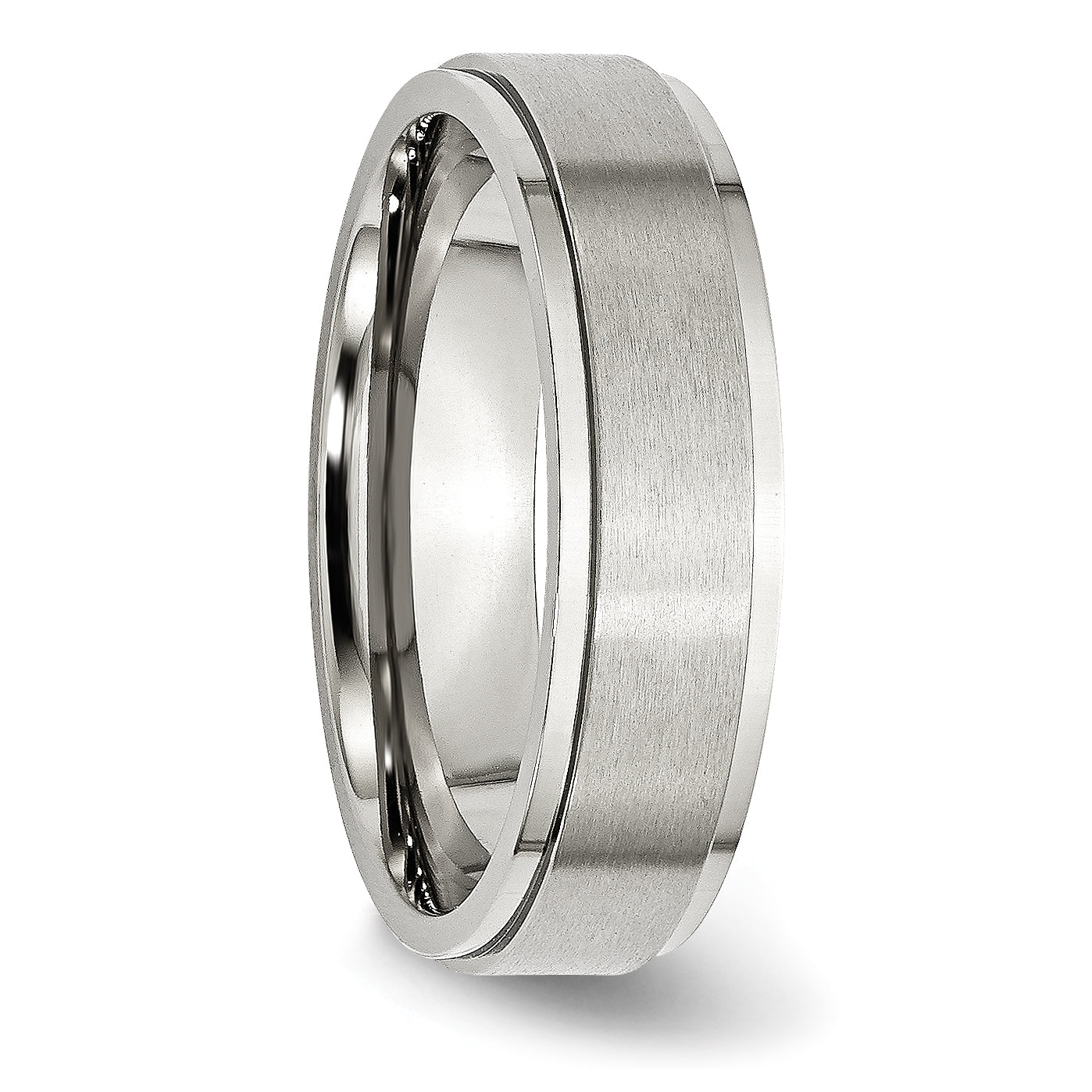 Stainless Steel Polished with Brushed Center 6mm Ridged Edge Band