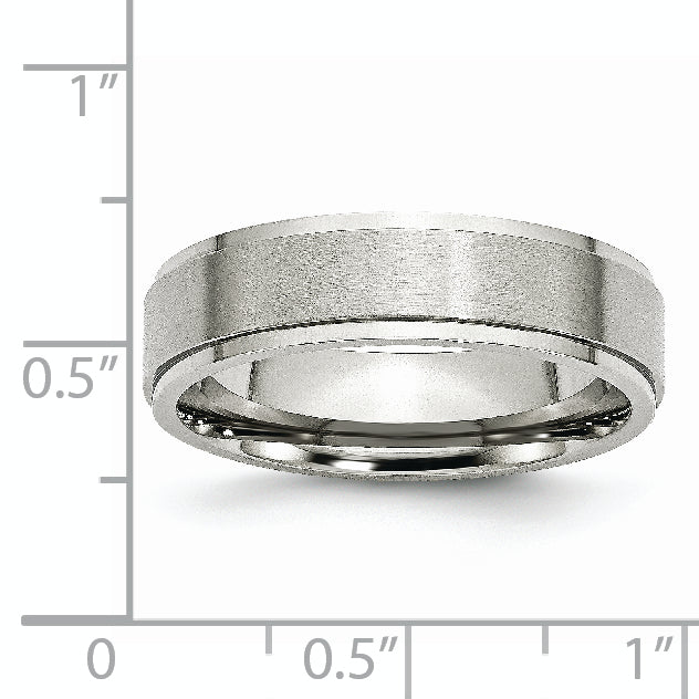 Stainless Steel Polished with Brushed Center 6mm Ridged Edge Band