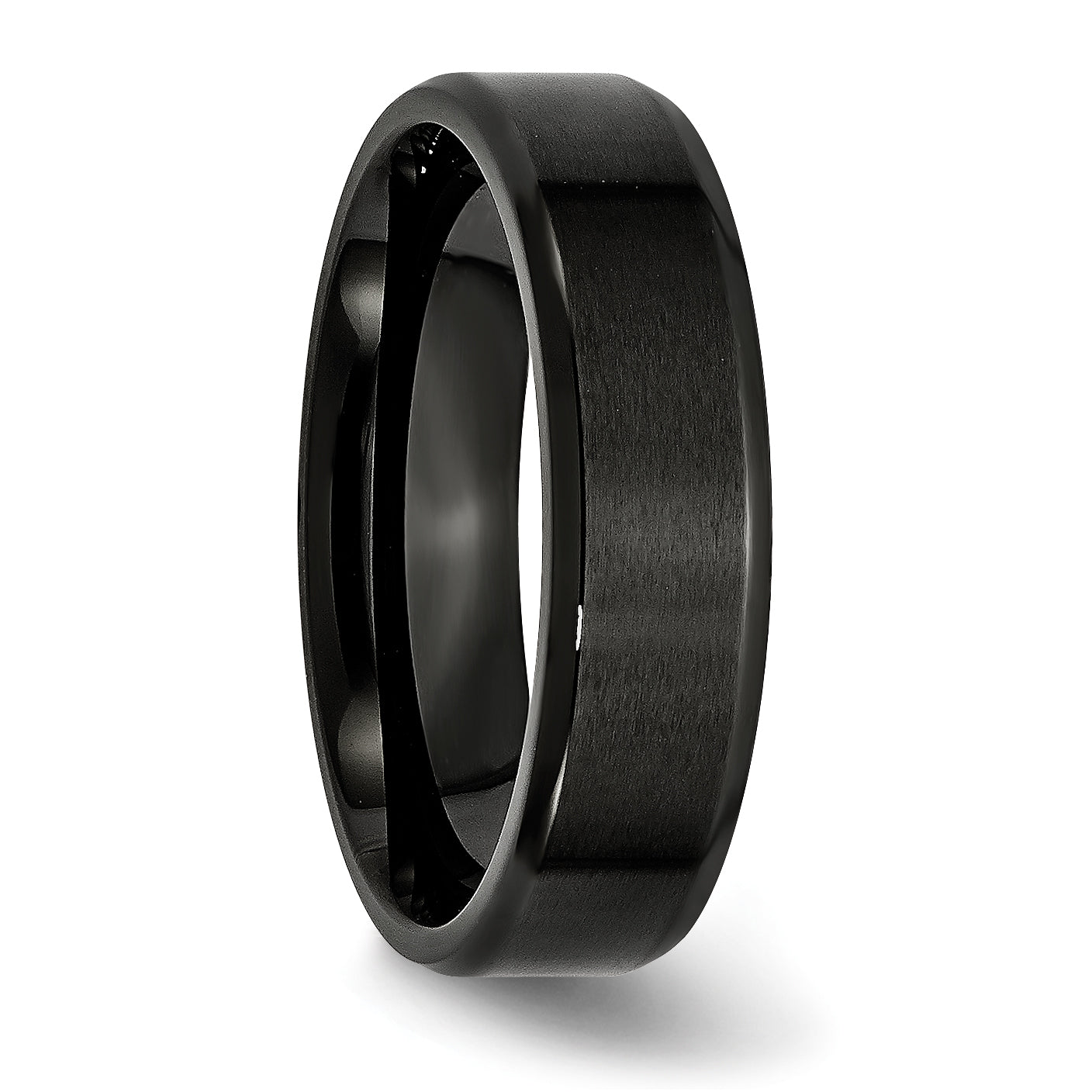 Stainless Steel Polished Brushed Center Black IP-plated 6mm Beveled Edge Band