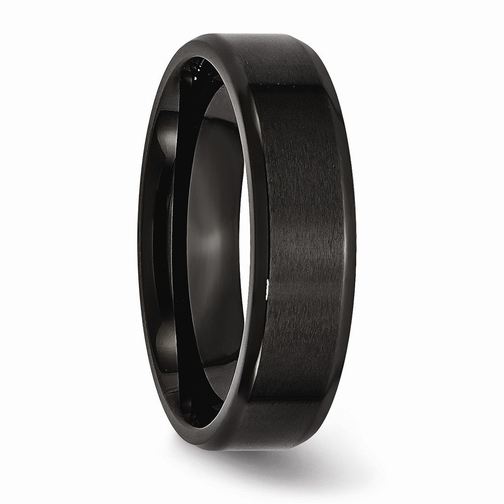 Stainless Steel 6mm Black IP-plated Brushed/Polished Beveled Edge Band