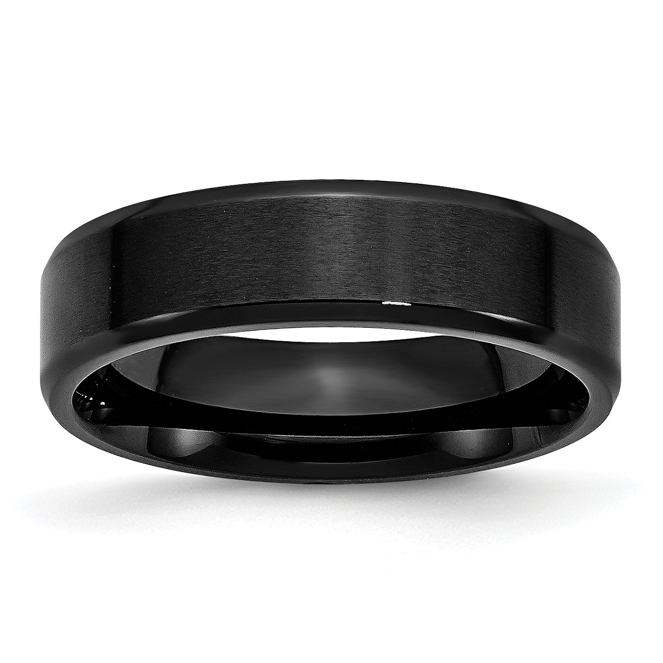 Stainless Steel Polished Brushed Center Black IP-plated 6mm Beveled Edge Band