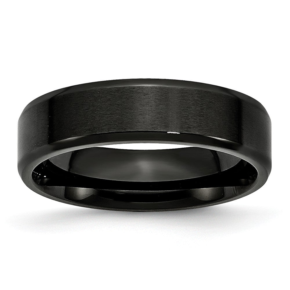 Stainless Steel 6mm Black IP-plated Brushed/Polished Beveled Edge Band