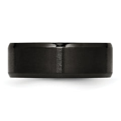 Stainless Steel Polished Brushed Center Black IP-plated 8mm Beveled Edge Band