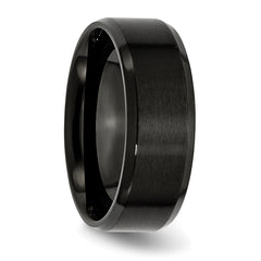 Stainless Steel Polished Brushed Center Black IP-plated 8mm Beveled Edge Band