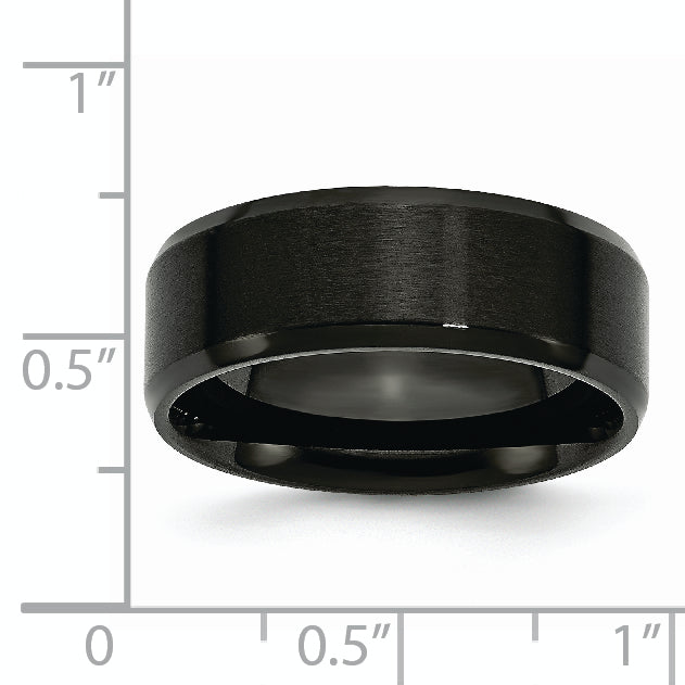 Stainless Steel Polished Brushed Center Black IP-plated 8mm Beveled Edge Band