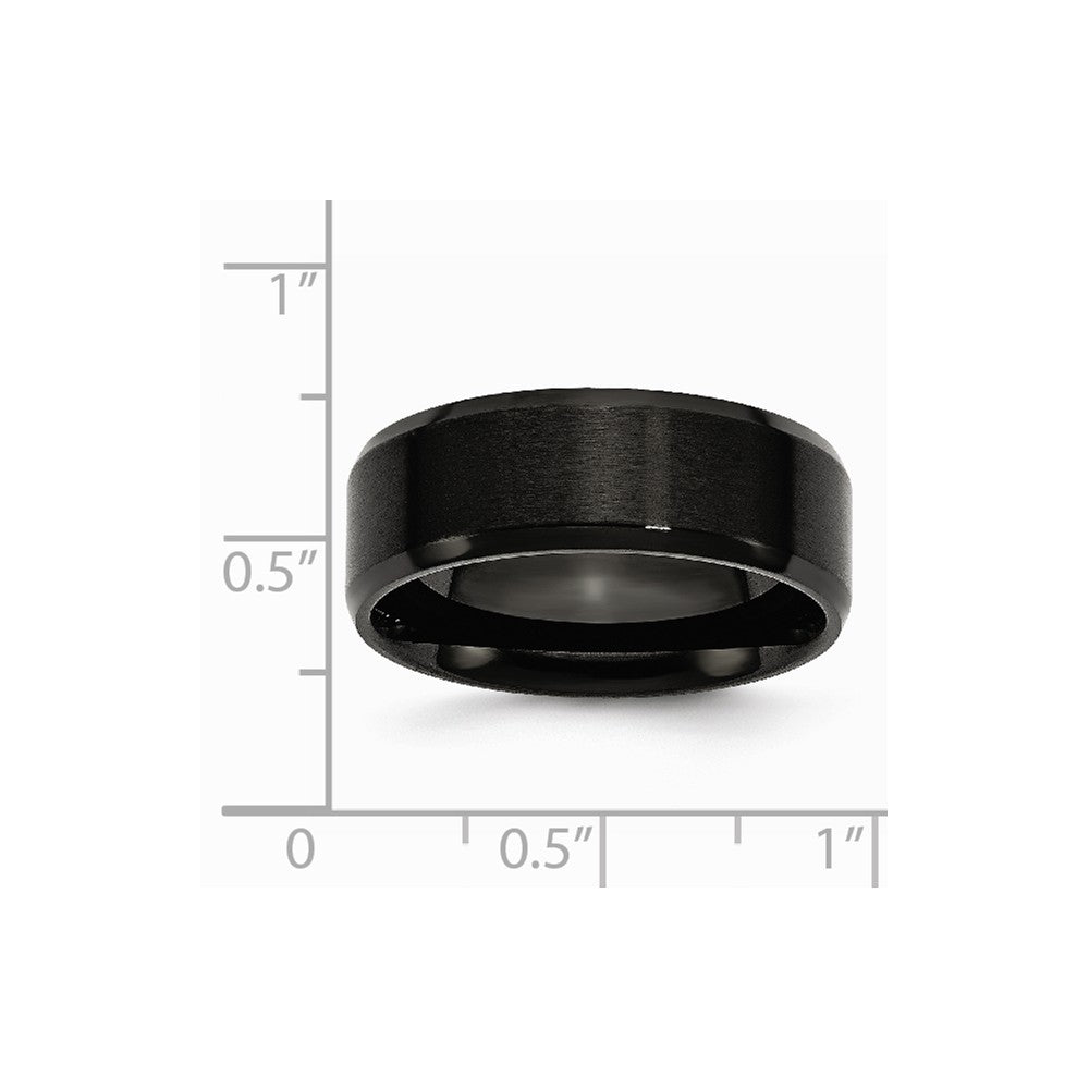 Stainless Steel 8mm Black IP-plated Brushed/Polished Beveled Edge Band