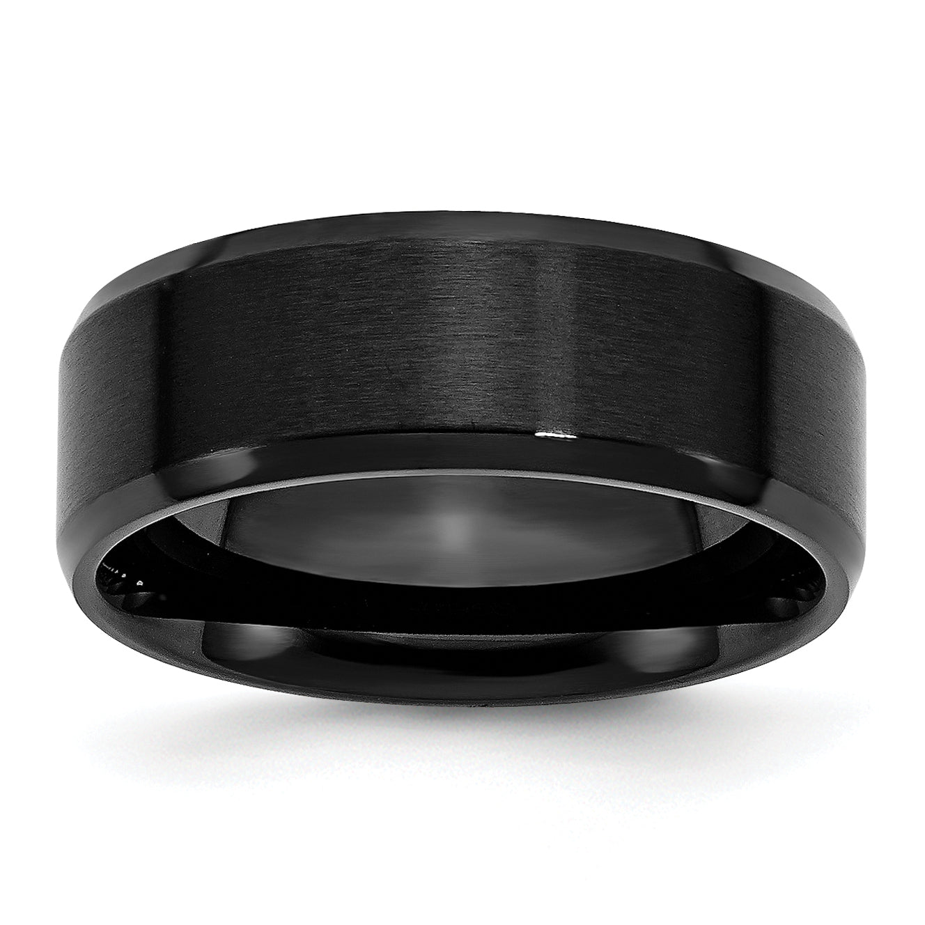 Stainless Steel Polished Brushed Center Black IP-plated 8mm Beveled Edge Band