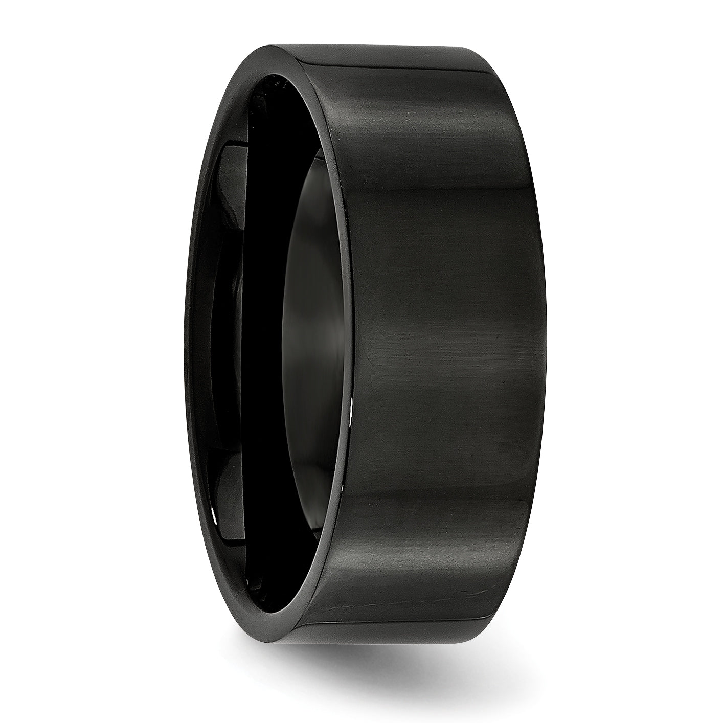 Stainless Steel Polished Black IP-plated 8mm Flat Band