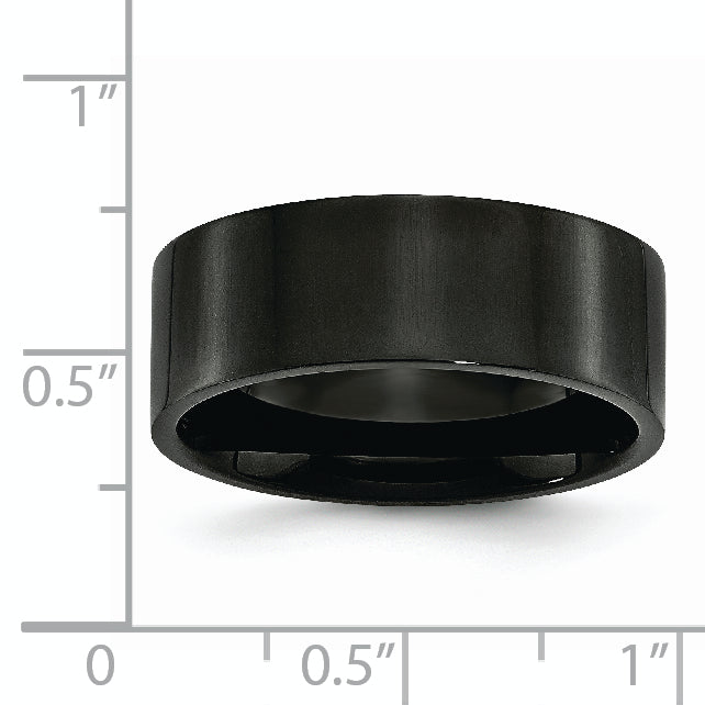 Stainless Steel Polished Black IP-plated 8mm Flat Band