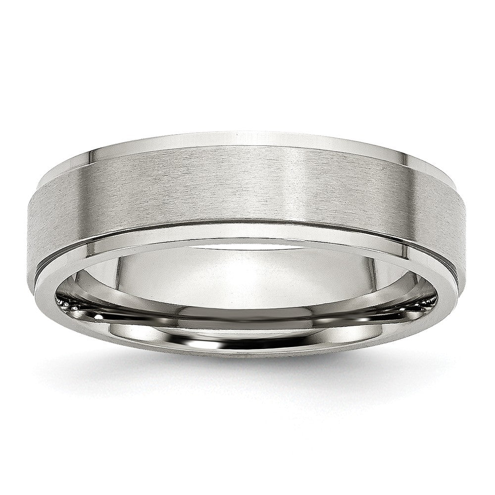 Stainless Steel Ridged Edge 6mm Brushed and Polished Band