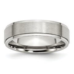 Stainless Steel Polished with Brushed Center 6mm Ridged Edge Band