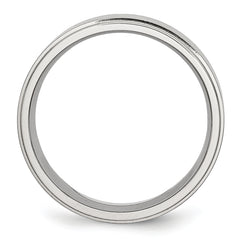 Stainless Steel Polished with Brushed Center 7mm Ridged Edge Band