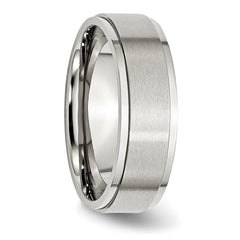 Stainless Steel Polished with Brushed Center 7mm Ridged Edge Band