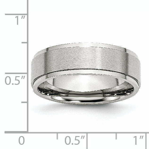 Stainless Steel Polished with Brushed Center 7mm Ridged Edge Band