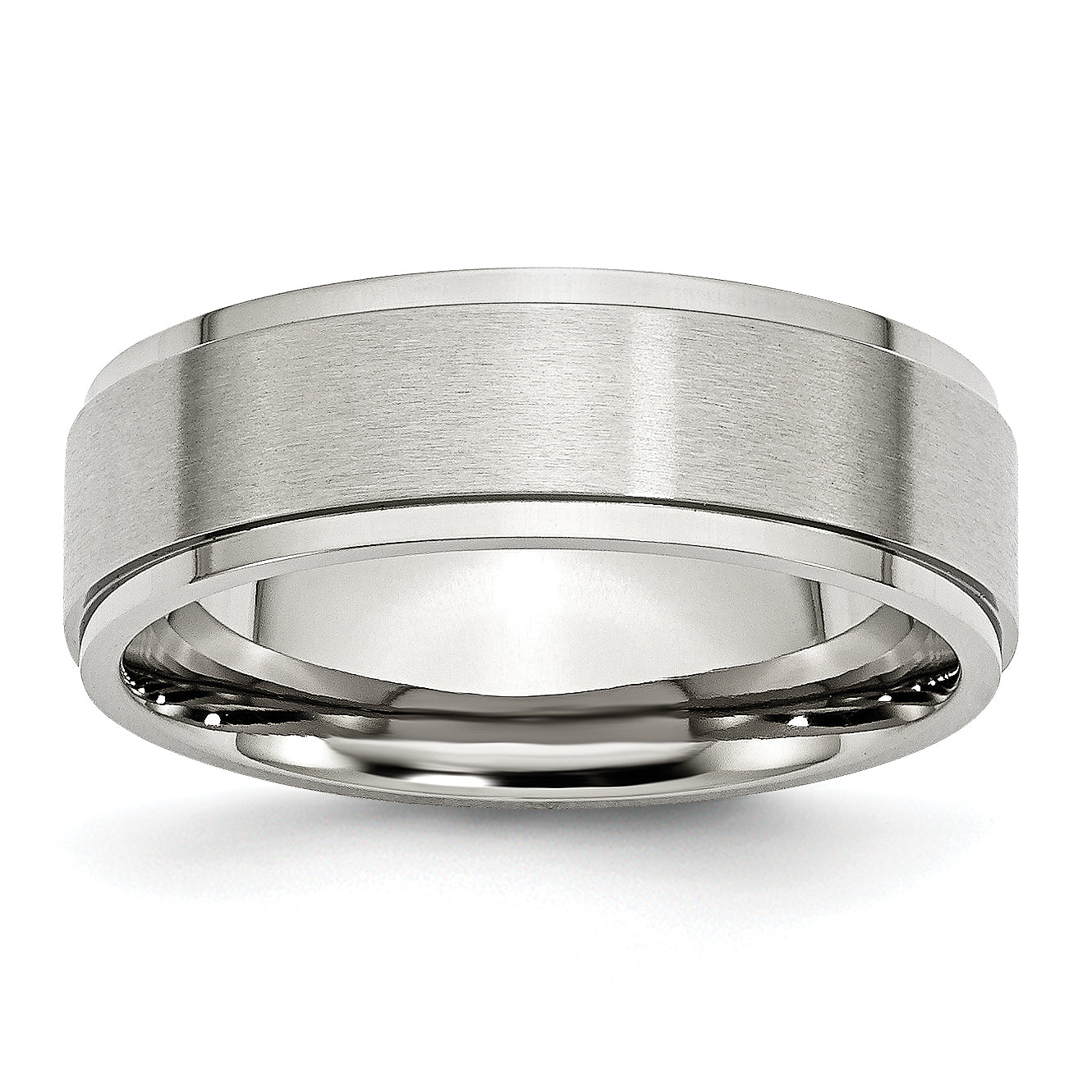 Stainless Steel Polished with Brushed Center 7mm Ridged Edge Band