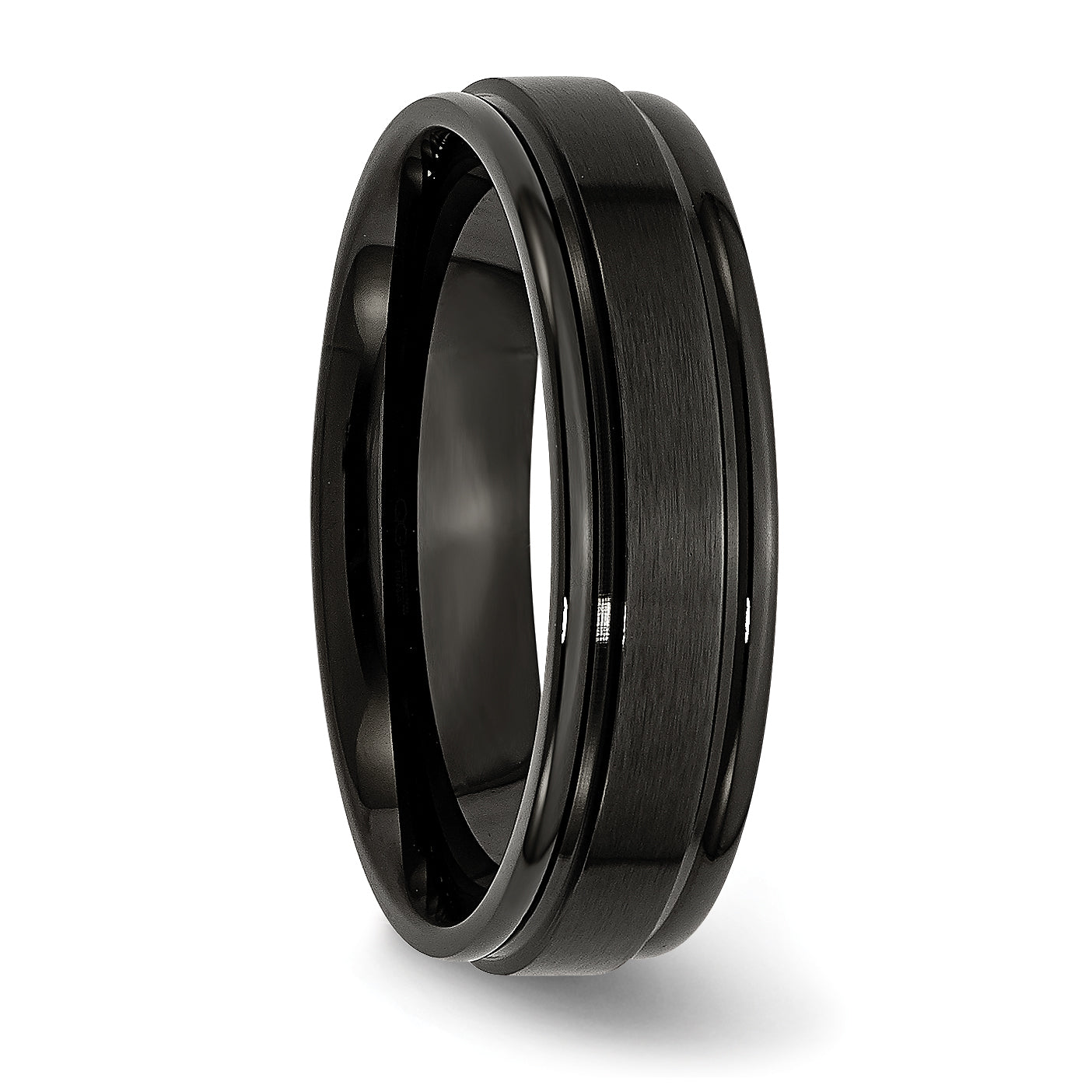 Stainless Steel 6mm Black IP-plated Brushed Center with Polished Edges Band