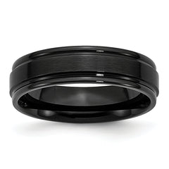 Stainless Steel 6mm Black IP-plated Brushed Center with Polished Edges Band