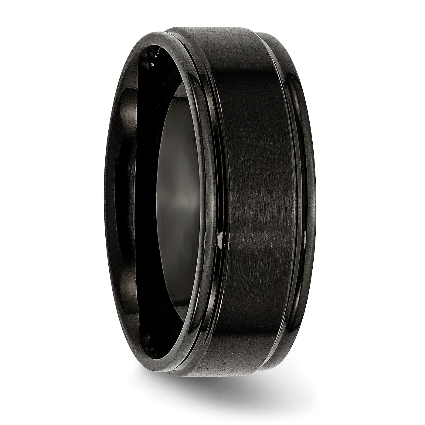 Stainless Steel Polished with Brushed Center Black IP-plated 8mm Band