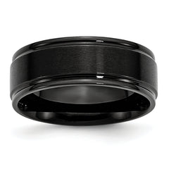 Stainless Steel Polished with Brushed Center Black IP-plated 8mm Band