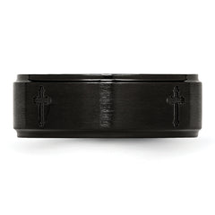 Stainless Steel Brushed/Polished Black IP-plated Cross 8mm Band