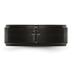 Stainless Steel Brushed/Polished Black IP-plated Cross 8mm Band