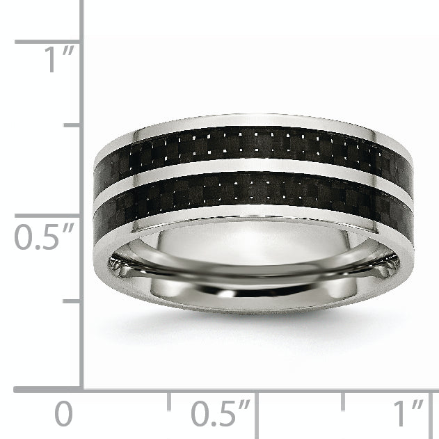 Stainless Steel Polished with Double Row Black Carbon Fiber Inlay 8mm Band