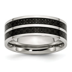 Stainless Steel Polished with Double Row Black Carbon Fiber Inlay 8mm Band