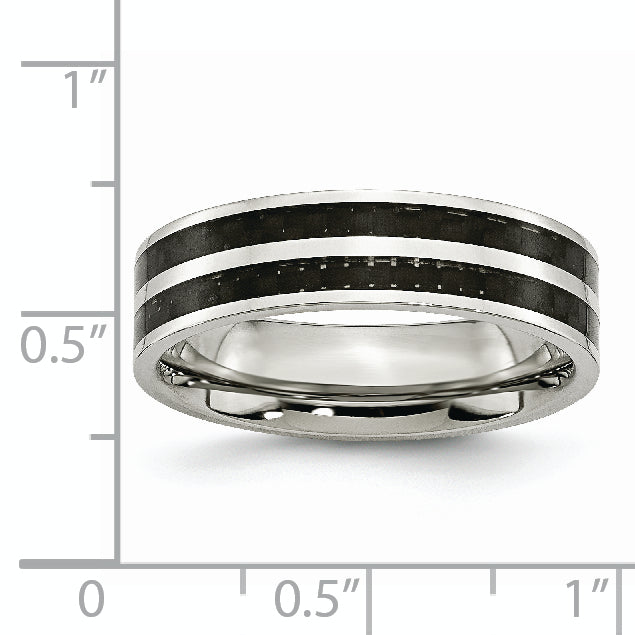 Stainless Steel Polished with Double Row Black Carbon Fiber Inlay 6mm Band