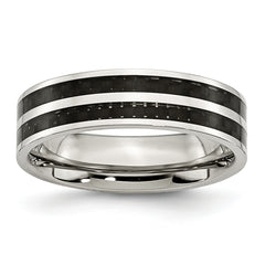 Stainless Steel Polished with Double Row Black Carbon Fiber Inlay 6mm Band