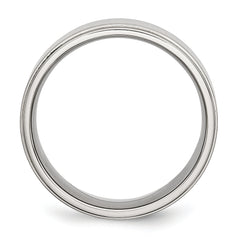 Stainless Steel Polished with Brushed Center 8mm Ridged Edge Band