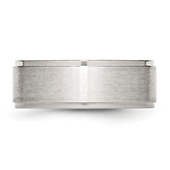 Stainless Steel Polished with Brushed Center 8mm Ridged Edge Band