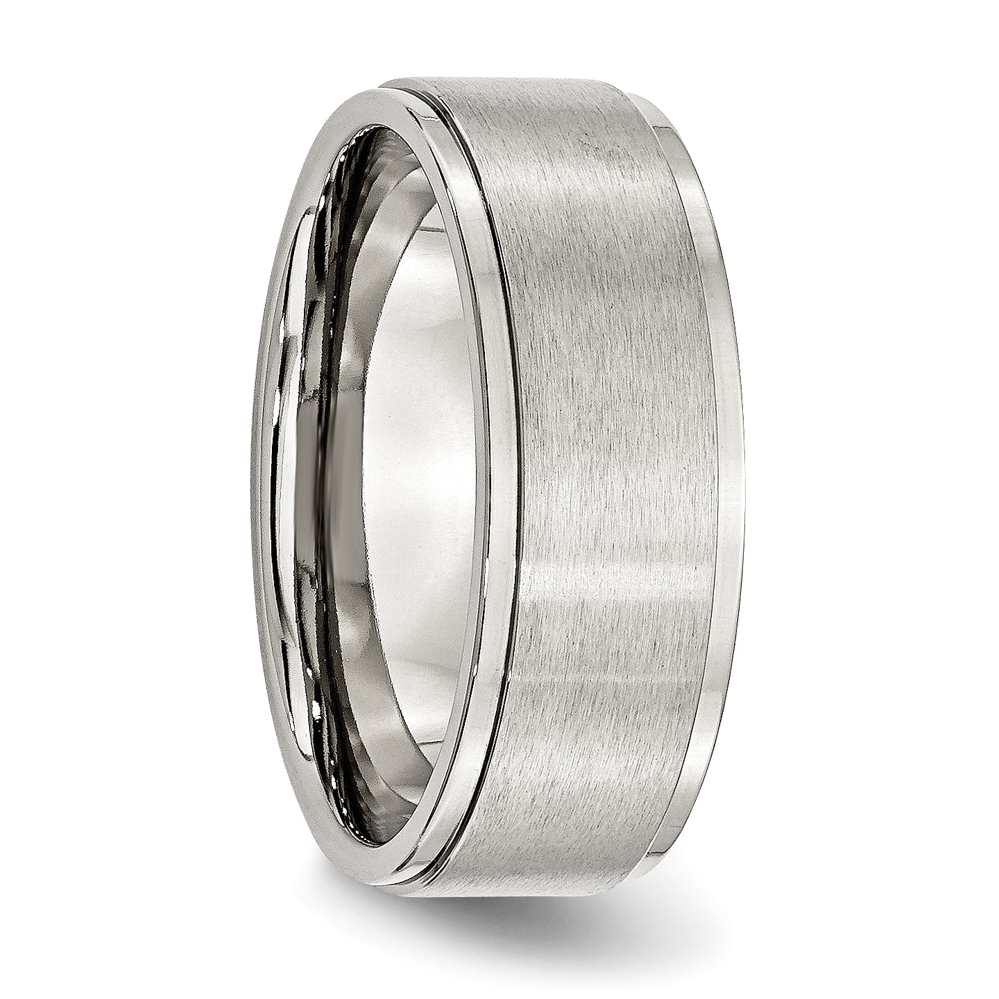 Stainless Steel Polished with Brushed Center 8mm Ridged Edge Band