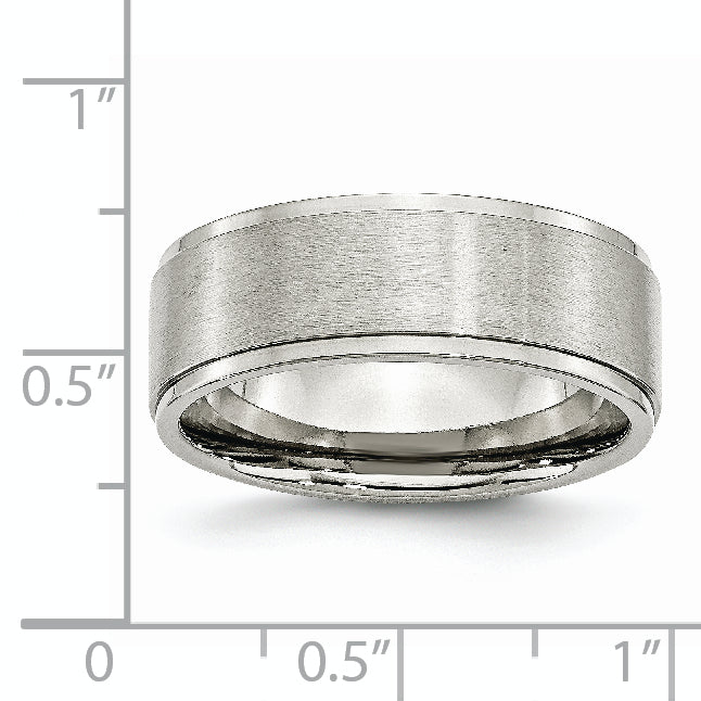 Stainless Steel Polished with Brushed Center 8mm Ridged Edge Band