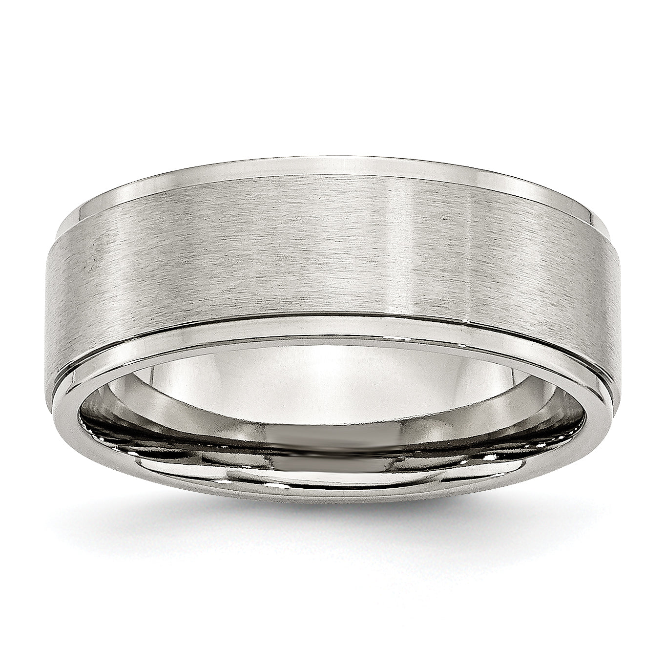 Stainless Steel Polished with Brushed Center 8mm Ridged Edge Band