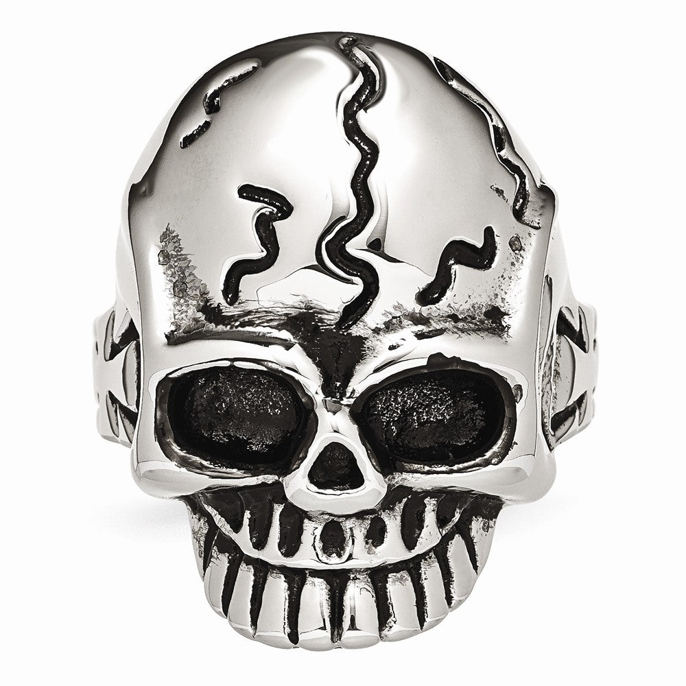 Stainless Steel Polished and Antiqued Skull Ring