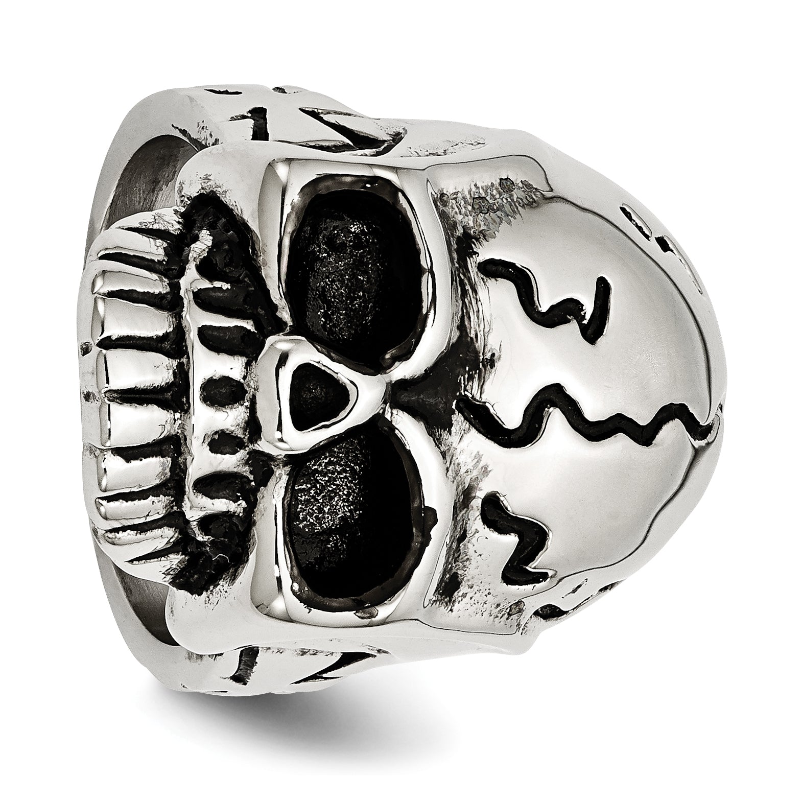 Stainless Steel Antiqued and Polished Skull Ring