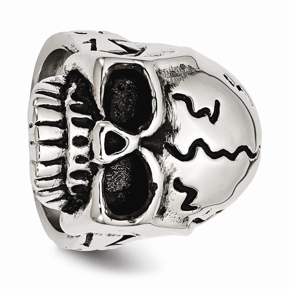 Stainless Steel Polished and Antiqued Skull Ring