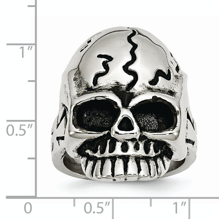 Stainless Steel Antiqued and Polished Skull Ring