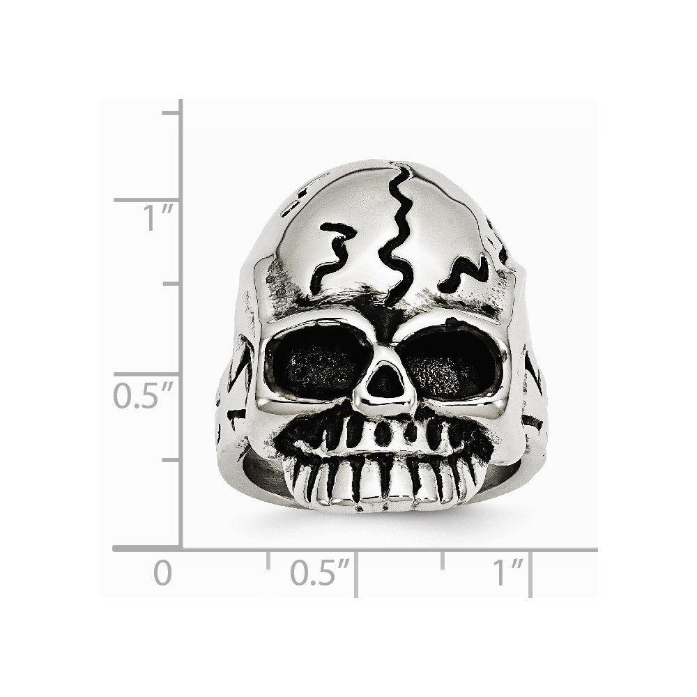 Stainless Steel Polished and Antiqued Skull Ring