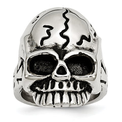 Stainless Steel Antiqued and Polished Skull Ring