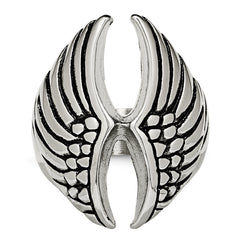 Stainless Steel Polished and Antiqued Wings Ring