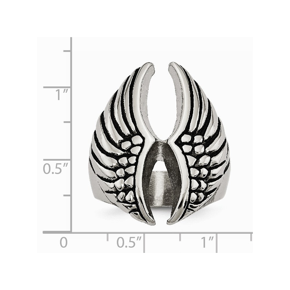 Stainless Steel Polished and Antiqued Wings Ring