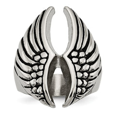 Stainless Steel Polished and Antiqued Wings Ring