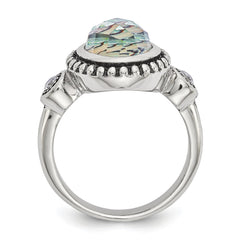 Stainless Steel Ring with Polished Abalone and CZ Stones