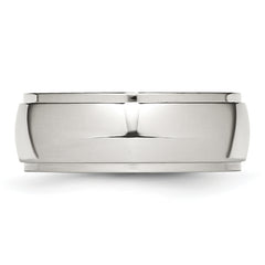 Stainless Steel Polished 8mm Ridged Edge Band